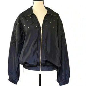 Fuda International Beaded Silk Black  Bomber‎ Jacket Cyber Grunge Y2K Sz M